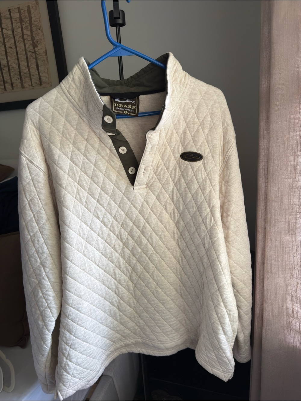 Drakes Quilted Cream Zip-Neck Sweater with Contrast Placket